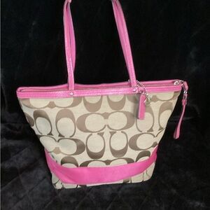 Coach Pink and Brown Signature Tote